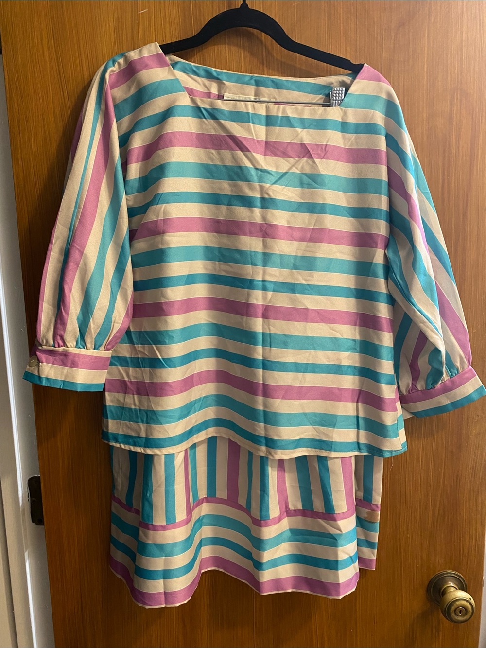 Girls Pastel Stripe Dress Set - Pink, Teal & Cream